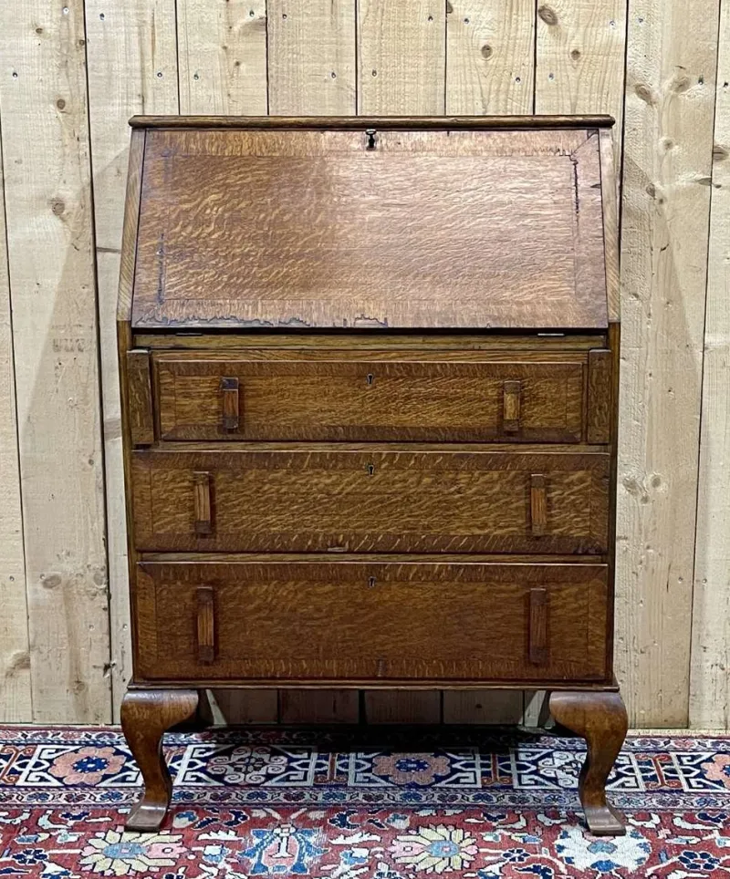 Pamono English Donkey Desk in Oak and Leather Top, 1950s> Secretaires