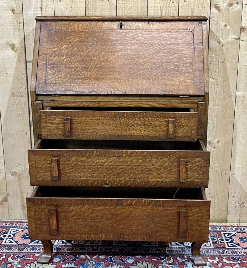 Pamono English Donkey Desk in Oak and Leather Top, 1950s> Secretaires