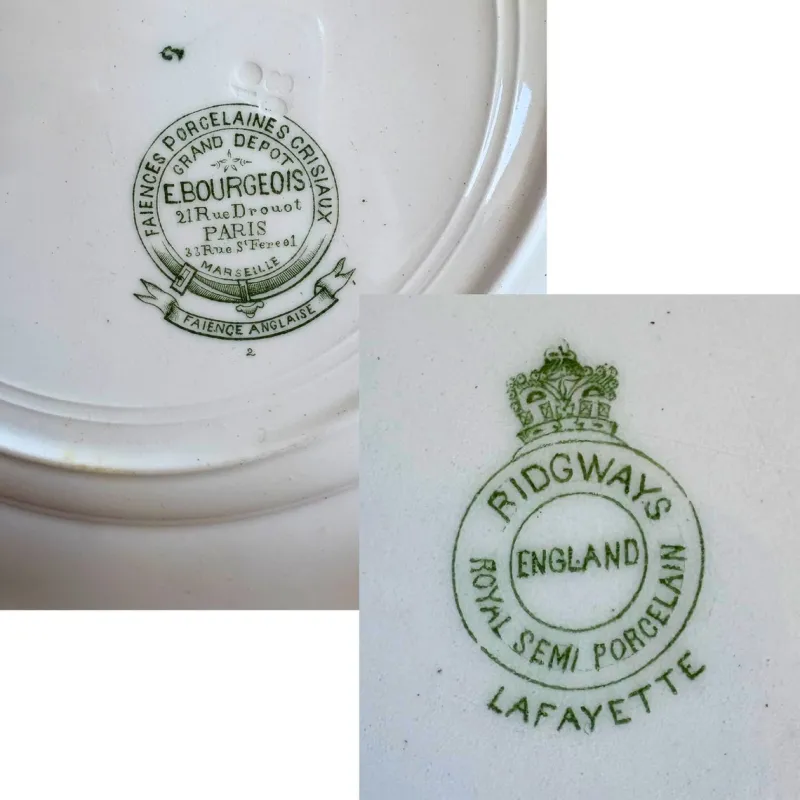 New Pamono English Earthenware Lafayette Dinner Service with Green Ribbon and Floral Garlands from Ridgways, 1890, Set of 26
