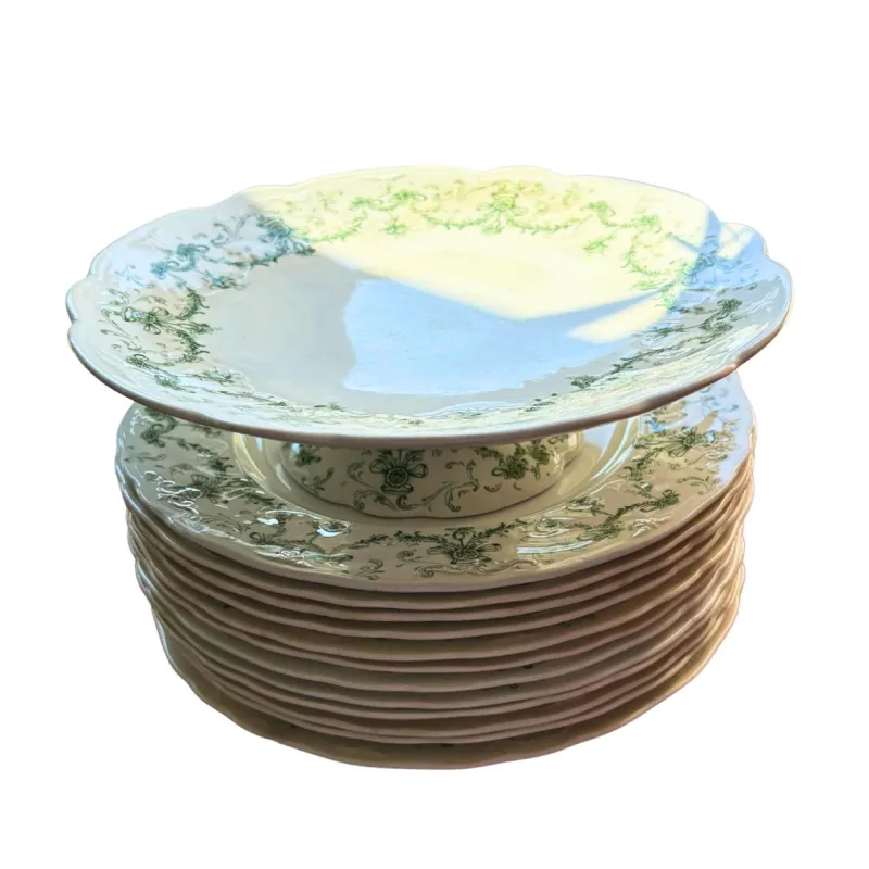 New Pamono English Earthenware Lafayette Dinner Service with Green Ribbon and Floral Garlands from Ridgways, 1890, Set of 26