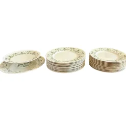 New Pamono English Earthenware Lafayette Dinner Service with Green Ribbon and Floral Garlands from Ridgways, 1890, Set of 26