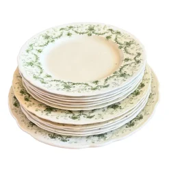 New Pamono English Earthenware Lafayette Dinner Service with Green Ribbon and Floral Garlands from Ridgways, 1890, Set of 26
