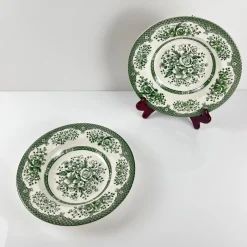 Pamono English Green Earthenware Soup Plates, Late 19th Century, Set of 2><noscript><img width=