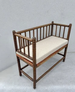 Pamono English Jacobean Style Bobbin Wood Bench, 1920s><noscript><img width=