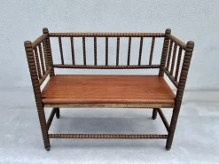Pamono English Jacobean Style Bobbin Wood Bench, 1920s><noscript><img width=