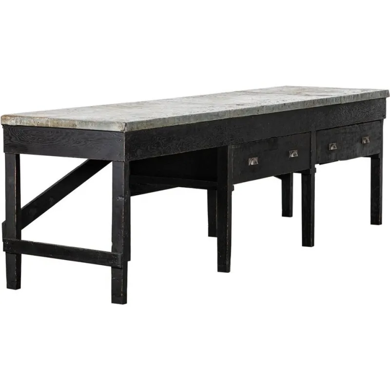New Pamono English Monumental Ebonised Pine Worktable, 19th Century
