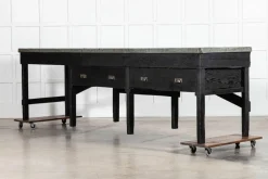 New Pamono English Monumental Ebonised Pine Worktable, 19th Century