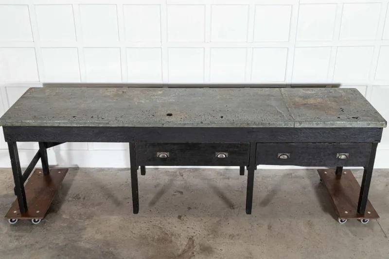 New Pamono English Monumental Ebonised Pine Worktable, 19th Century