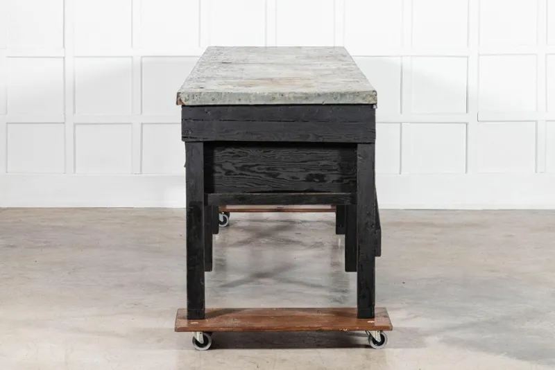 New Pamono English Monumental Ebonised Pine Worktable, 19th Century