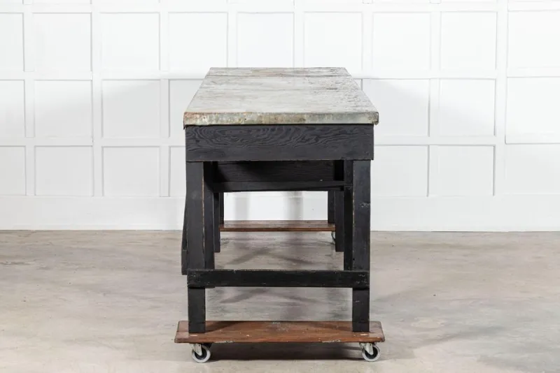 New Pamono English Monumental Ebonised Pine Worktable, 19th Century