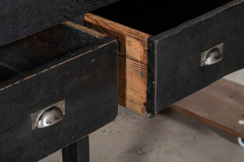 New Pamono English Monumental Ebonised Pine Worktable, 19th Century