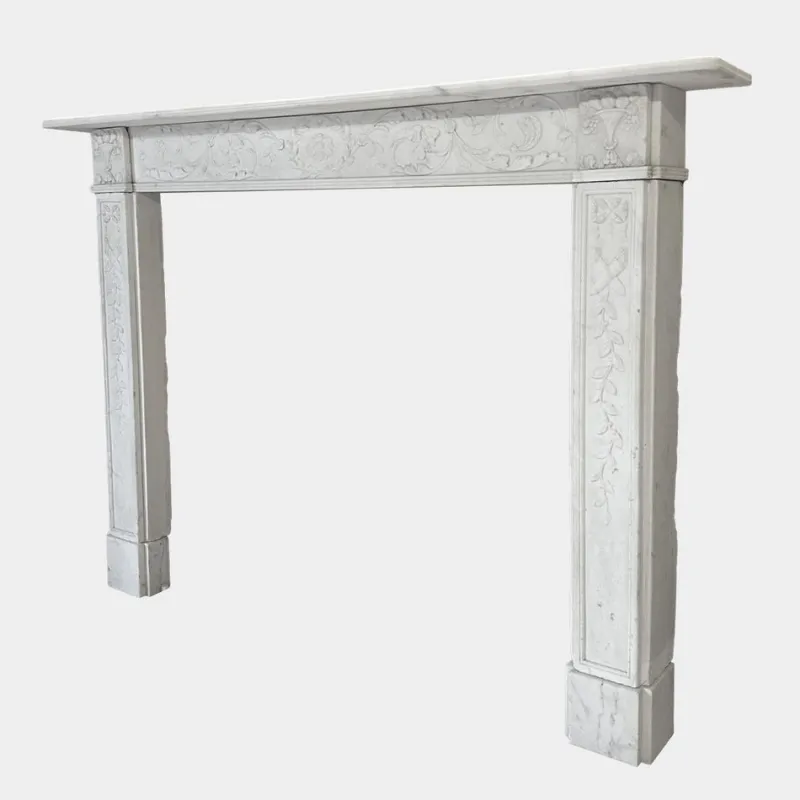 Best Pamono English Regency Carved Statuary White Marble Fireplace Mantel, 1820s