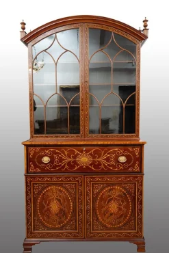 Pamono English Sideboard Bookcase in Mahogany Feather with Maple Inlay Grafts, 19th Century