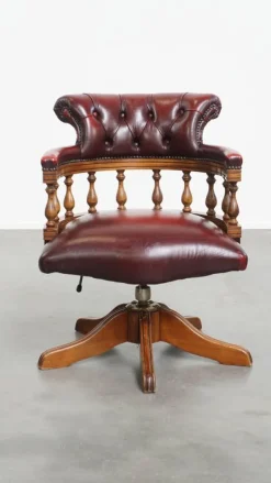 Clearance Pamono English Style Red Cowhide Height-Adjustable Chesterfield Swivel Office Chair