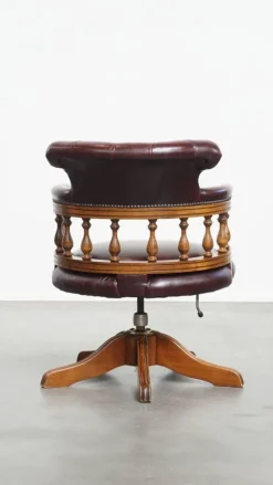 Clearance Pamono English Style Red Cowhide Height-Adjustable Chesterfield Swivel Office Chair