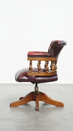 Clearance Pamono English Style Red Cowhide Height-Adjustable Chesterfield Swivel Office Chair