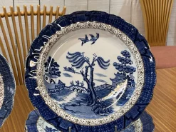 Pamono English Willow Porcelain Dinner Service, Set of 27><noscript><img width=