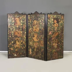 Sale Pamono English Wooden Screen with Portraits and Floral Collage, 1800s