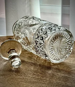 New Pamono Engraved Cut Glass Decanter with Silver-Plated Gin Tag, 1930s