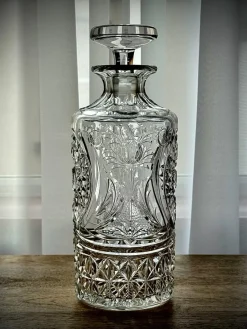 New Pamono Engraved Cut Glass Decanter with Silver-Plated Gin Tag, 1930s