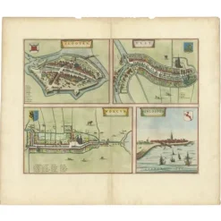 Best Pamono Engraved Map of the Frisian Cities of Sloten, Yist, Workum and Hindelopen by Blaeu, 1650s
