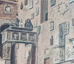 Sale Pamono Enrico Bianchini, Firenze Cortile del Bargello, Oil on Canvas, Framed