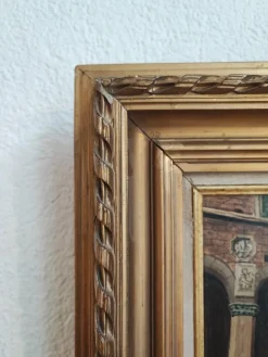 Sale Pamono Enrico Bianchini, Firenze Cortile del Bargello, Oil on Canvas, Framed