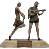 Sale Pamono Enrique Molins-Balleste, Art Deco Sculpture of Dancer and Musician, 1920s, Metal on Marble Base