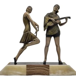 Sale Pamono Enrique Molins-Balleste, Art Deco Sculpture of Dancer and Musician, 1920s, Metal on Marble Base