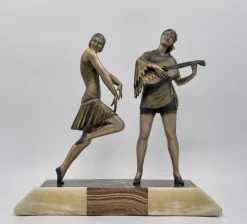 Sale Pamono Enrique Molins-Balleste, Art Deco Sculpture of Dancer and Musician, 1920s, Metal on Marble Base