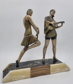 Sale Pamono Enrique Molins-Balleste, Art Deco Sculpture of Dancer and Musician, 1920s, Metal on Marble Base