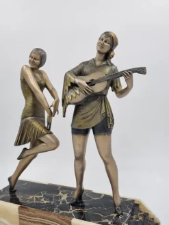 Sale Pamono Enrique Molins-Balleste, Art Deco Sculpture of Dancer and Musician, 1920s, Metal on Marble Base