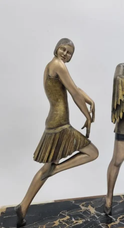 Sale Pamono Enrique Molins-Balleste, Art Deco Sculpture of Dancer and Musician, 1920s, Metal on Marble Base