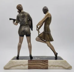 Sale Pamono Enrique Molins-Balleste, Art Deco Sculpture of Dancer and Musician, 1920s, Metal on Marble Base