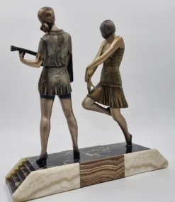 Sale Pamono Enrique Molins-Balleste, Art Deco Sculpture of Dancer and Musician, 1920s, Metal on Marble Base