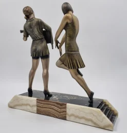 Sale Pamono Enrique Molins-Balleste, Art Deco Sculpture of Dancer and Musician, 1920s, Metal on Marble Base