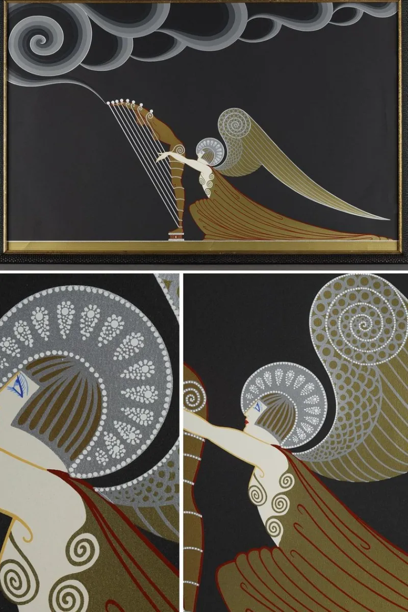 Pamono Erté, The Angel with the Harp, 1926, Color Lithograph> Art Deco