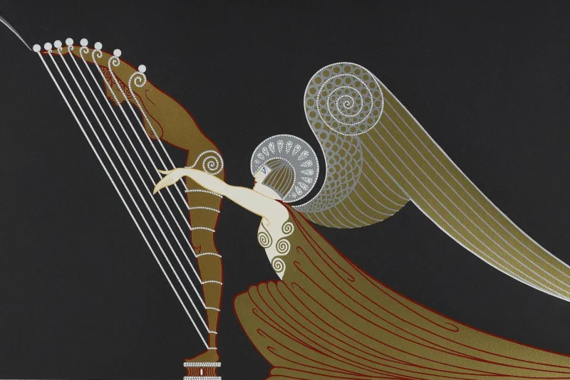 Pamono Erté, The Angel with the Harp, 1926, Color Lithograph> Art Deco