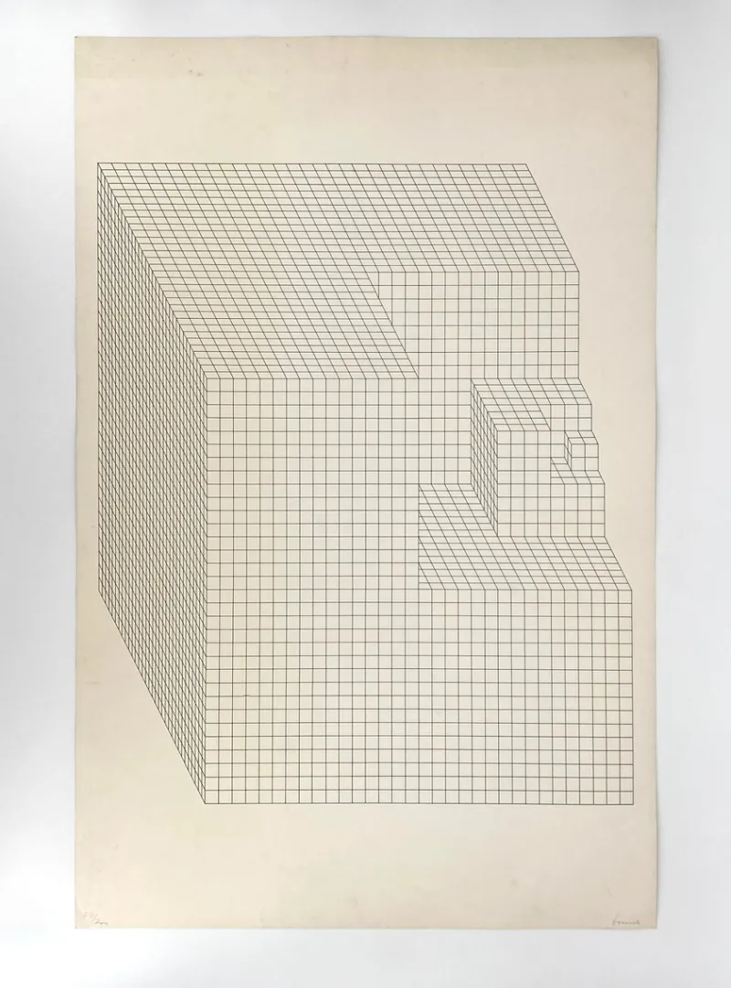New Pamono Erwin Heerich, Large Constructive-Concrete Composition, 1950s, Screen Print