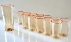 Pamono Esagonali Tumblers and Pitcher by Carlo Scarpa, Set of 13> Tabletop|Glassware