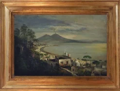 Pamono Ettore Ferrante, Italian Landscape Painting, Naples, Posillipo School, Oil on Canvas, Framed> Old Masters