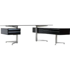 Sale Pamono Executive Corner Desk in Mahogany and Glass from Abbondinterni, Italy, 1970s