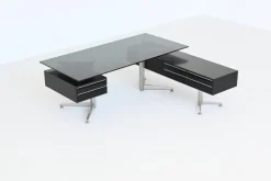 Sale Pamono Executive Corner Desk in Mahogany and Glass from Abbondinterni, Italy, 1970s