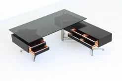 Sale Pamono Executive Corner Desk in Mahogany and Glass from Abbondinterni, Italy, 1970s