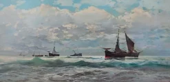 Pamono Ezelino Briante, Bateaux en mer, Oil on Wood, Framed> Impressionist