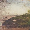 Best Pamono F. Fortuny, Argentinian Seascape with Horses, 1894, Oil on Panel, Framed