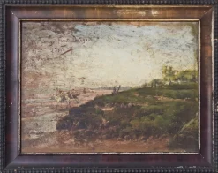 Best Pamono F. Fortuny, Argentinian Seascape with Horses, 1894, Oil on Panel, Framed