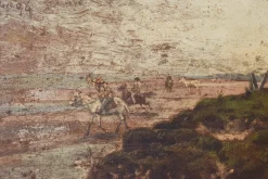 Best Pamono F. Fortuny, Argentinian Seascape with Horses, 1894, Oil on Panel, Framed