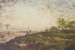 Best Pamono F. Fortuny, Argentinian Seascape with Horses, 1894, Oil on Panel, Framed