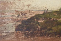 Best Pamono F. Fortuny, Argentinian Seascape with Horses, 1894, Oil on Panel, Framed